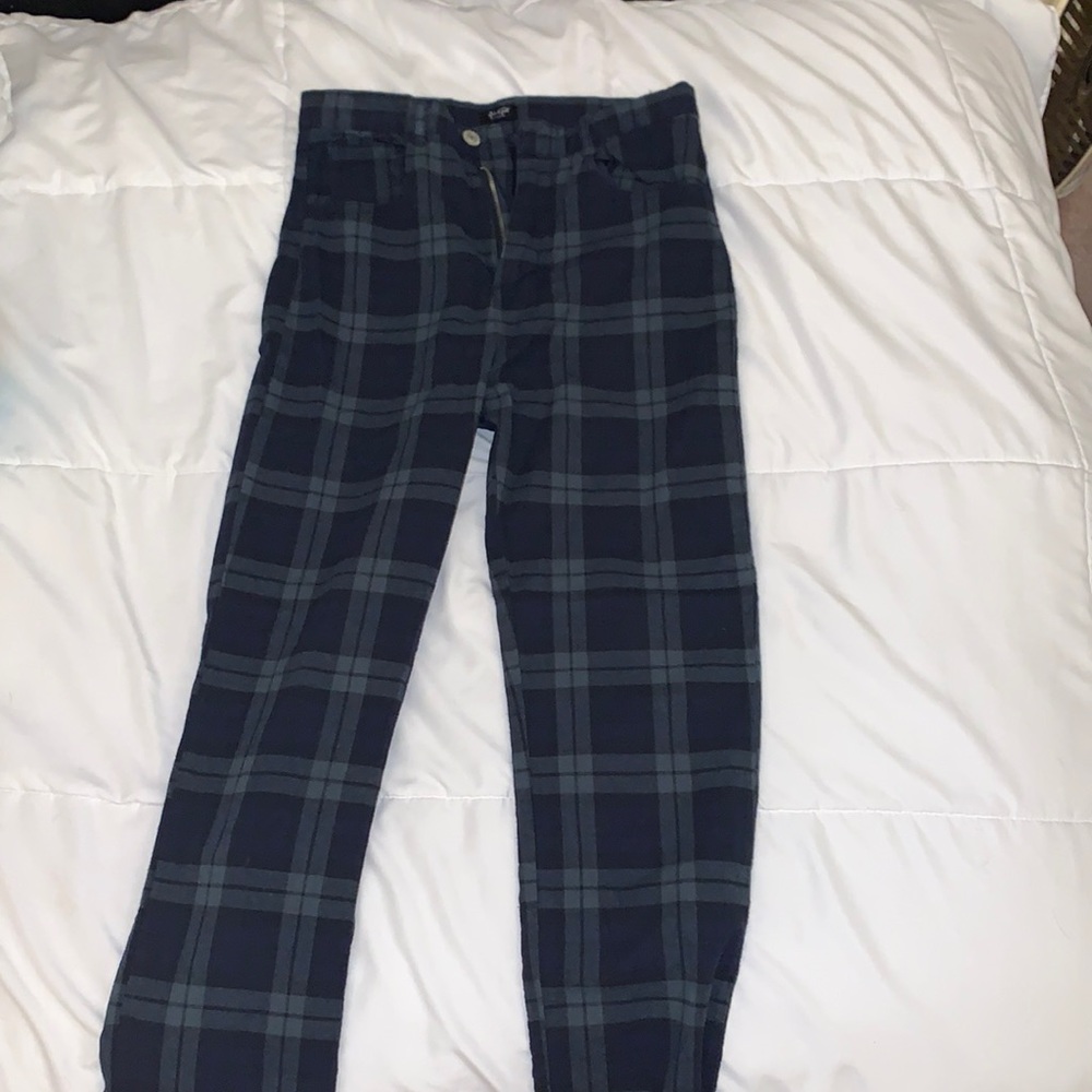 brandy melville green and blue plaid pants